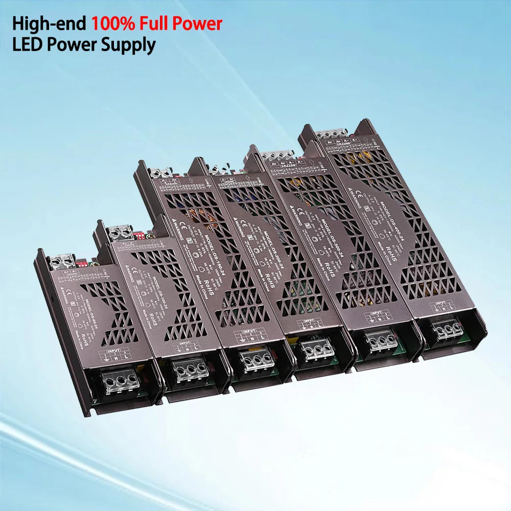 CE Rohs Adjustable Dimmable High Quality DS 100% Full Power Supply AC to DC 12V 24V LED Switching Power Supply for Strip Light