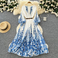 LW0639 Senior Sense Dress Women 2025 Fall Pleated Lace With Lantern Sleeve Printed Long Skirt Elegant Women'S Dresses