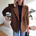 RNSHANGER New Knitted Long Sleeves Women's Coat Short Spring Casual Tweed Suit Office Jacket Blend Wool Double Breasted Coats