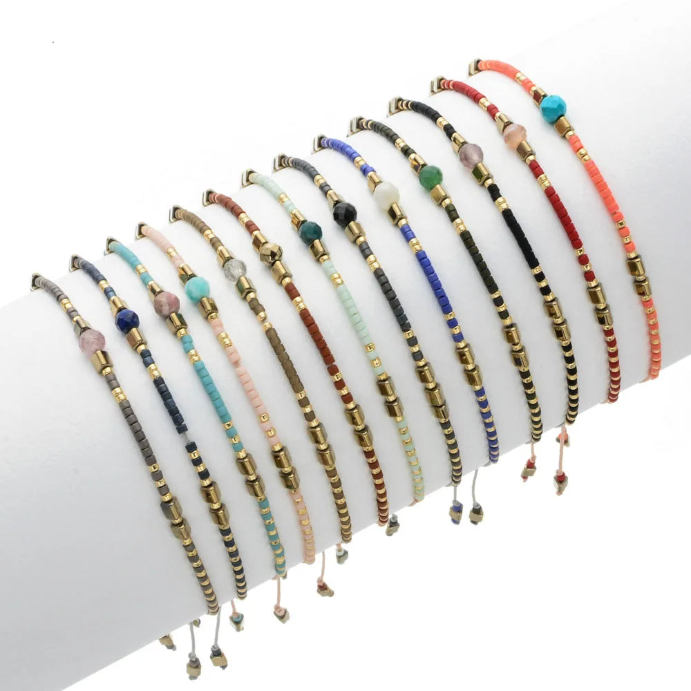 Japanese Seed Beads Miyuki Gemstone Handmade Macrame Adjustable Bracelet Cute Women Design Small Size Bracelets