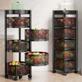 3/4/5 Tier Rolling Storage Cart with Top Lid Metal Wire Fruit Vegetable Basket Rotating Storage Rack with Wheels