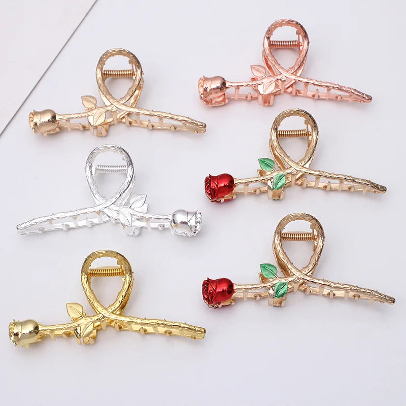 6cm*11.0cm 4.35 Inch Rose Flower Metal Hair Claws Clips for Holding Ponytails Large Cross Floral Alloy Hair Catch Barrettes