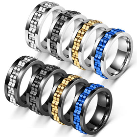 Stainless Steel Cross-Border Anti Stress-Reducing Anti-Anxiety Ring Black Gold Plated Gear Wheel Wheel Rotatable Finger Rings