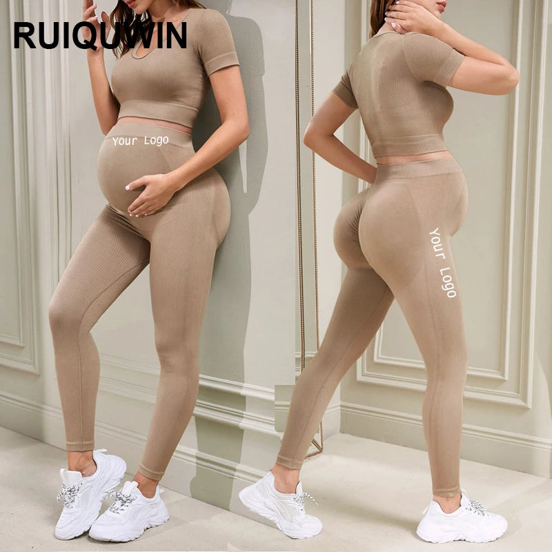 RUIQUWIN Pregnant Women Yoga Set Comfortable Yoga Suit Custom Maternity Seamless Sports Quick Dry Fitness Yoga Wear