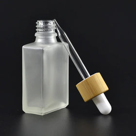 2023 30ml Bamboo Dropper Cap Flat Square Glass Essential Oil Glass Bottles