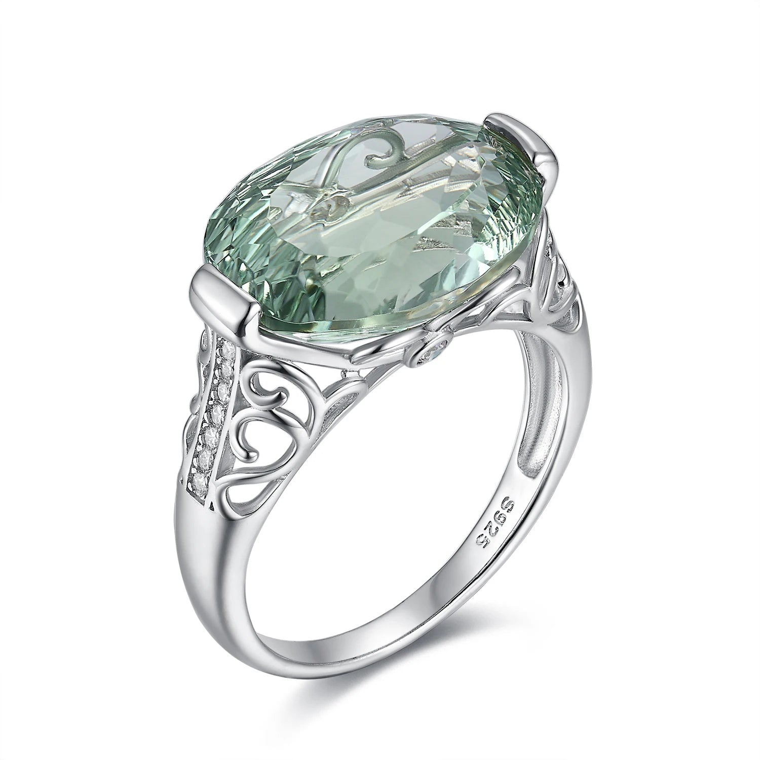 YBO Custom 925 Sterling Silver Women's Ring Natural Green Crystal Hollow Flower Gemstone Oval Cut Diamond for Weddings Parties