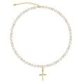 925 Polished Jewellery Cross Necklace Rainbowking Collier Perles Sterling Silver Real Freshwater Pearl CHRISTIAN Beads Trendy