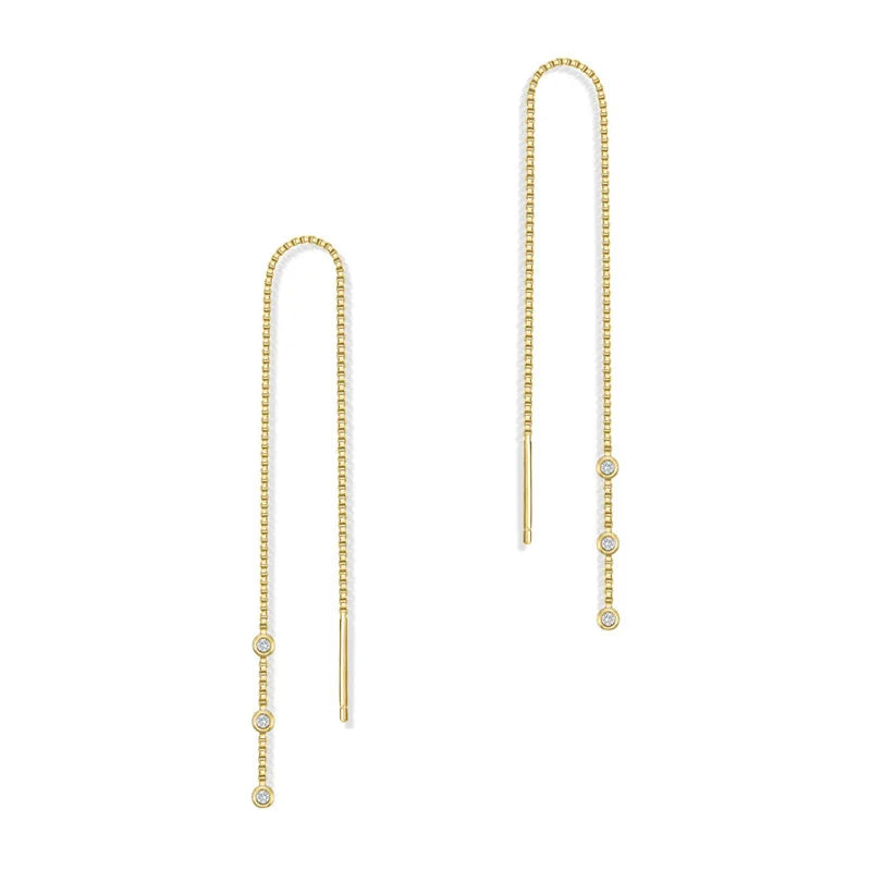 BS1428 925 Sterling Silver Trendy Dainty Long Wire Earrings 18K Gold Mini CZ Box Chain Threader Earrings Find Jewelry Women