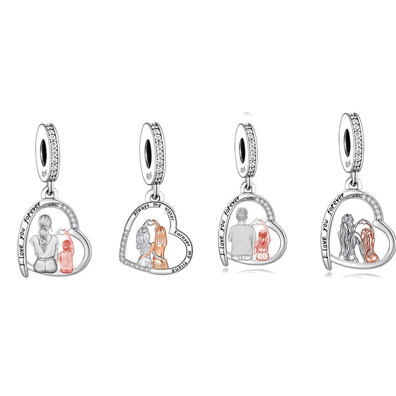 Fit Original Pan Charms Bracelet 925 Sterling Silver Mother Daughter Hand in Hand Love Forever Bead for Women Jewelry Making