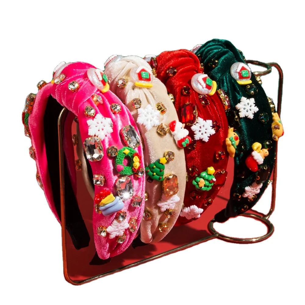 New Velvet Knotted Headbands Snowflake Christmas Hairband Hair Accessories