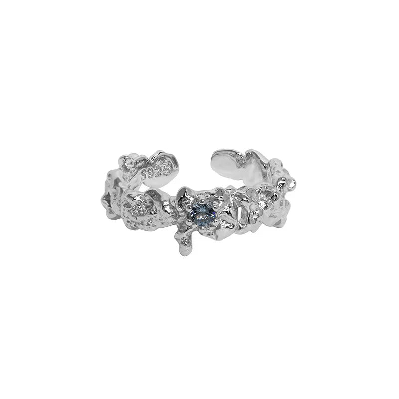 Punk Hip Hops 925 Sterling Silver Irregular Diamond Finger Rings Exquisite Bling Zirconia Ring for Girls