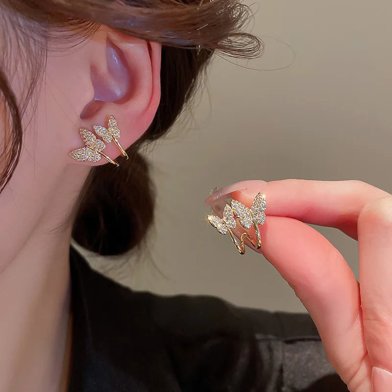 Wholesale 2022 Korean Fashion Zircon Stud Earrings Gold Plated Women Cubic Zircon Butterfly Earrings Stud Ear Jewelry