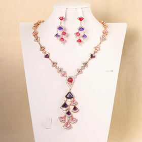 Purple Red Evening Chain Luxury Party Necklace Multi Color Earrings Manufacturing Women Jewelry Set