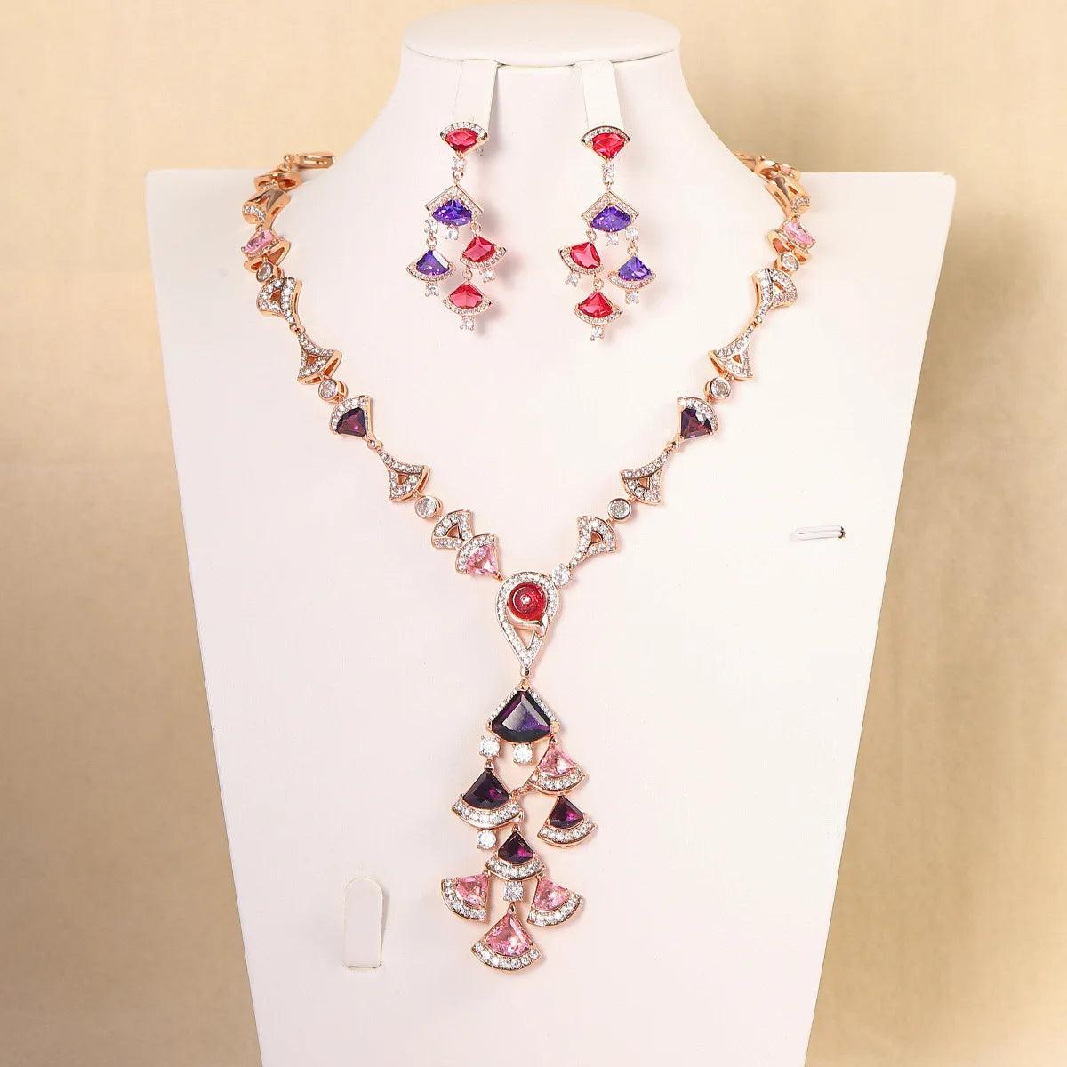 Purple Red Evening Chain Luxury Party Necklace Multi Color Earrings Manufacturing Women Jewelry Set
