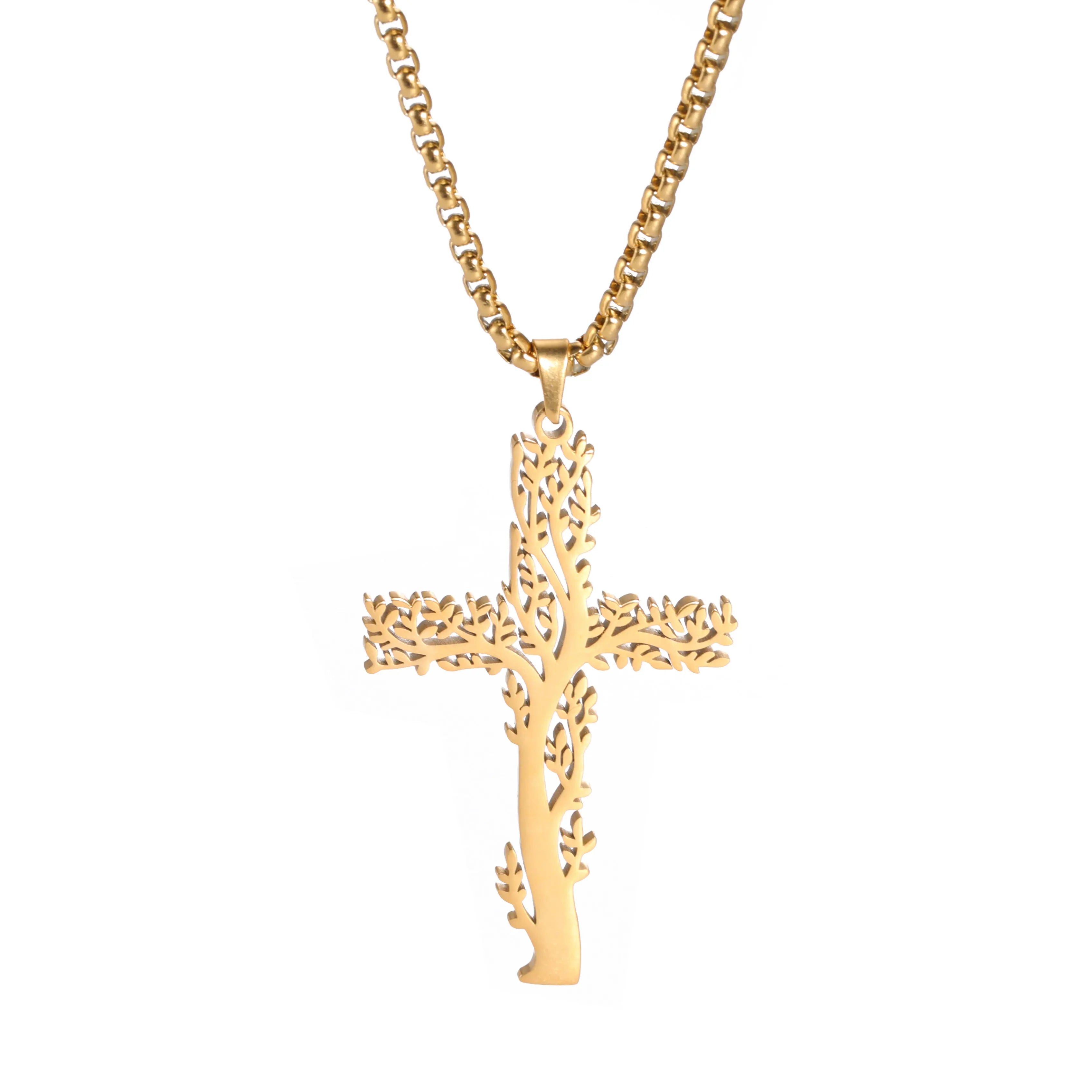 Cross Tree of Life Man Pendant Necklace Talisman Viking Jewelry Stainless Steel Never Fade Cross Necklace