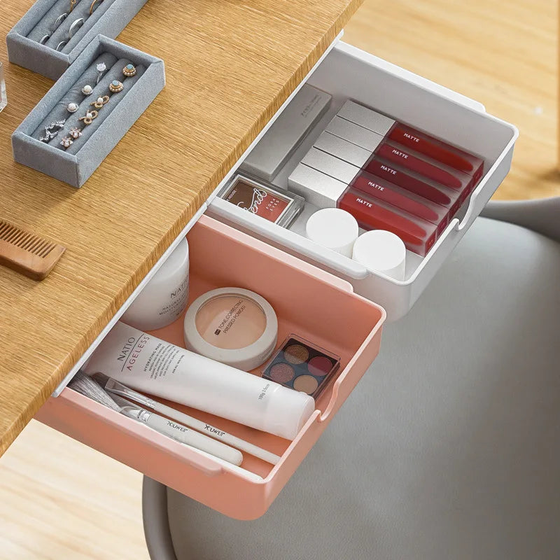 2022 New Self-Adhesive Under Desk Drawer Slide Out Hidden Pencil Box Stick Hidden Storage Box on Sale