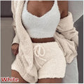 Women's 3pcs Pajamas Plush Home Wear Long-sleeved Shorts Sports Suit for Women