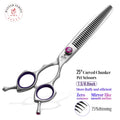 Fenice 7.5/8 Inch Purple Diamond Pet Grooming Curved Chunker Scissors Ergonomic Handle Pet Dog Grooming Scissors 440C