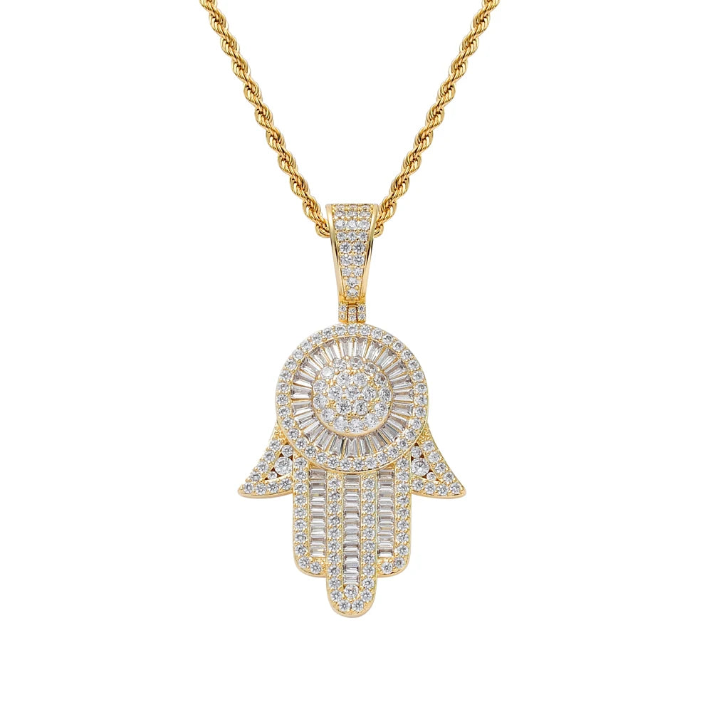 CN194  Men Brass Setting CZ  Pendant Iced Out Cubic Zircon Necklace Hip Hop Gift Jewelry Bling Bling