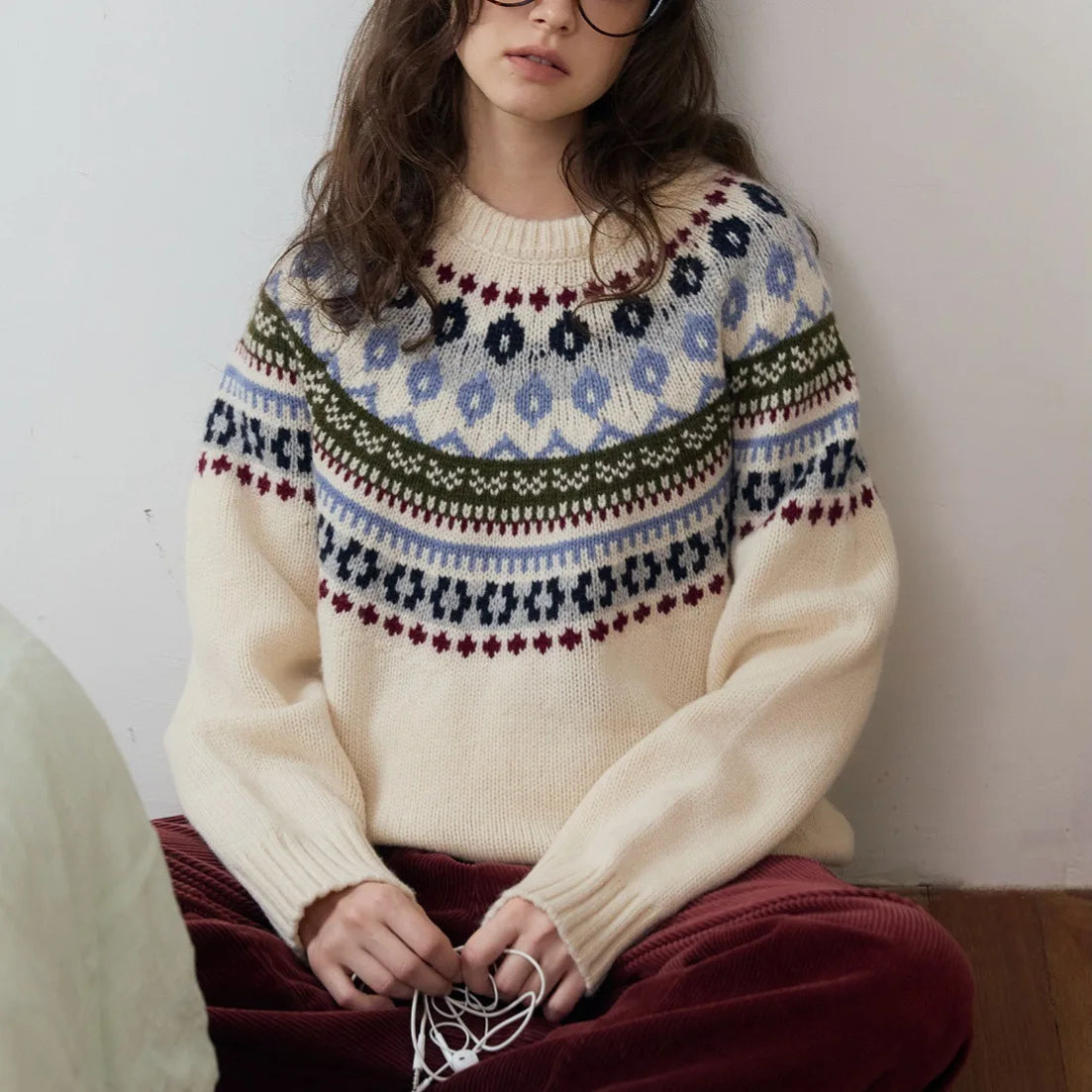 2025 A/W Nordic Fair Isle Wool Crewneck Sweater Casual Versatile Comfortable Women's Style
