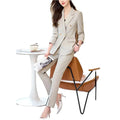 Women's Single Breasted Jacket Dress Pants Suit Two-Piece Set with Button Decoration