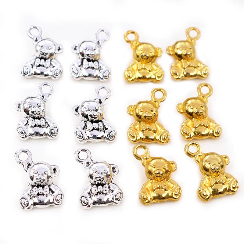 15pcs 15x11mm Antique Silver Color Plated Gold Plated Cute Bear Doll Handmade Charms Pendant DIY for Bracelet Necklace