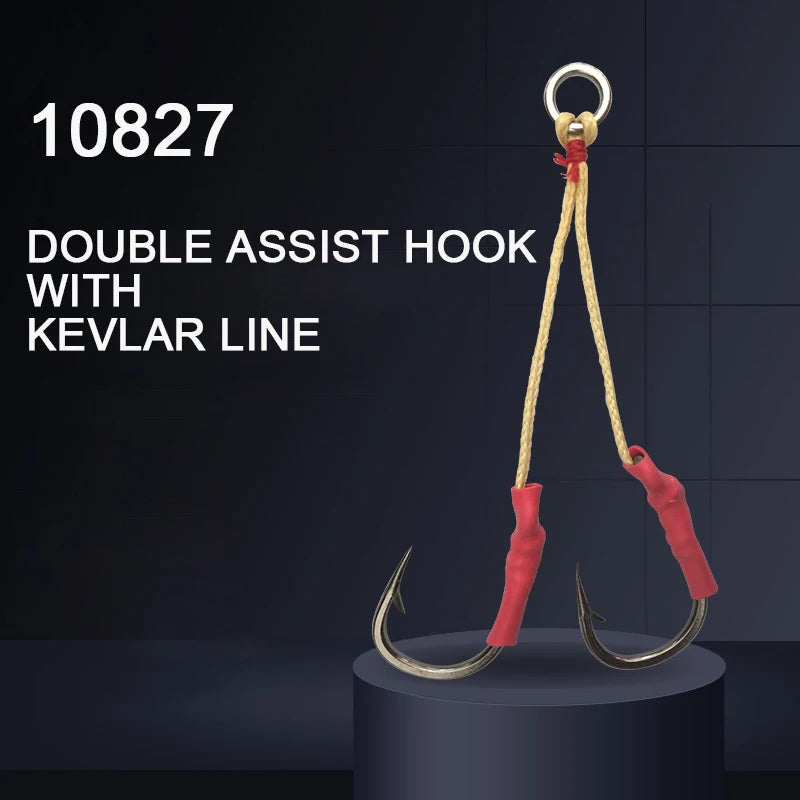 DORISEA 10827 Double Jig Assist Stainless Steel Hooks with Kevlar Line High Carbon Sea Fishing Jigging Hook MegaBDM