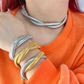 8mm Double Layers Twisted Spiral Stainless Steel 18k Gold Jewelry Set Women Bracelet Choker Customizable