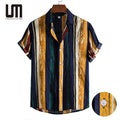 OEM Service Summer Retro Vintage Streetwear Men Printed Short Sleeves Button Blouse Shirts