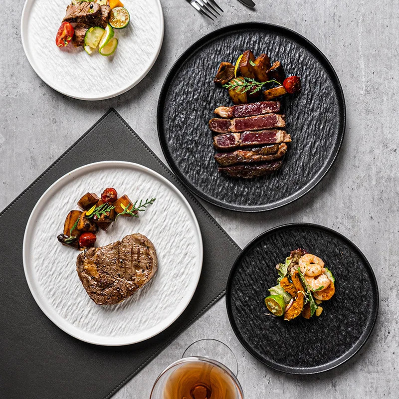 Beeman Matte Crockery Dinner Plate Sets White Black Porcelain Ceramic Hotel Restaurant Dishware for Food Serving