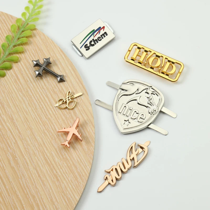 Custom Gold Name Plate Metal Bag Tag U Leg Pin Clip Engraved Logo Rectangle Hat Rivet Metal Logo
