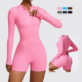 Joyyoung Ribbed Knit Half Zip Yoga Jumpsuit Women Long Sleeve Thumbhole Workout Romper Tummy Control Booty Lifting Gym Fitness