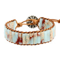 Imperial Jasper Beaded Charm Bracelet for Women Leather Tube Wrapped Bangles Boho Style Wedding Occasion Birthday Gifts