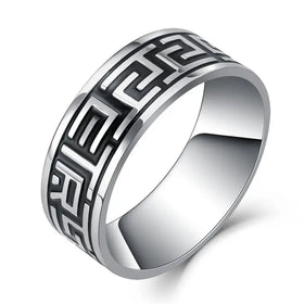 Vintage Sanskrit Buddhist Mantra Ring Black Hammered Engraved With Enamel Stainless Steel Men Rings for Husband Gifts