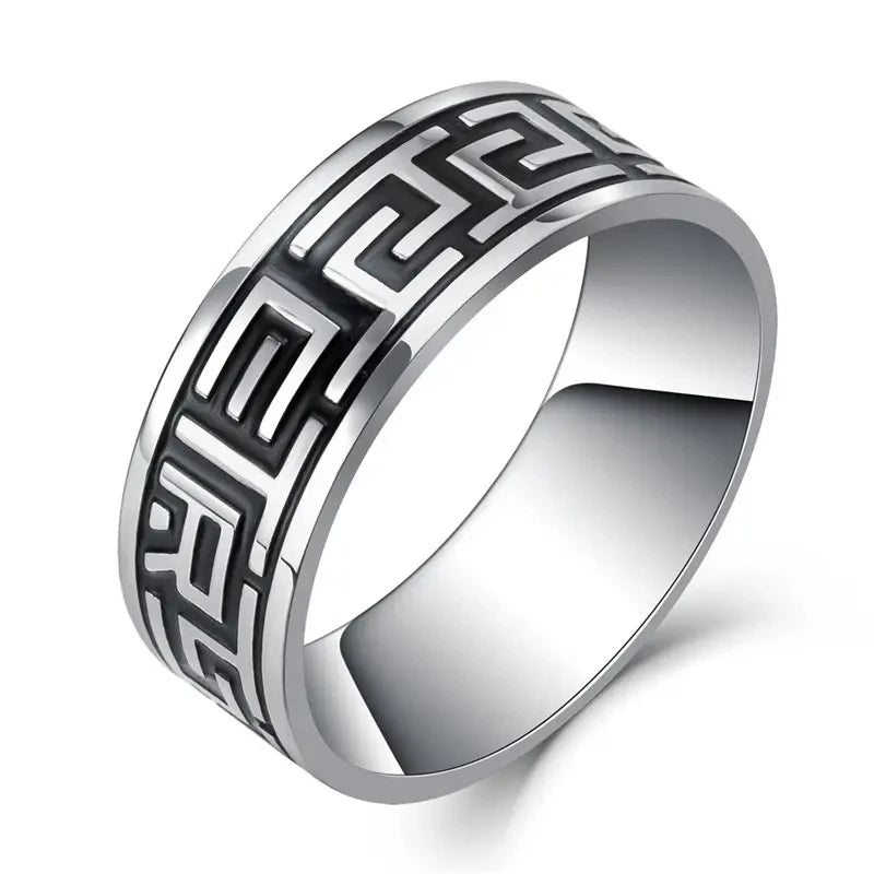 Vintage Sanskrit Buddhist Mantra Ring Black Hammered Engraved With Enamel Stainless Steel Men Rings for Husband Gifts