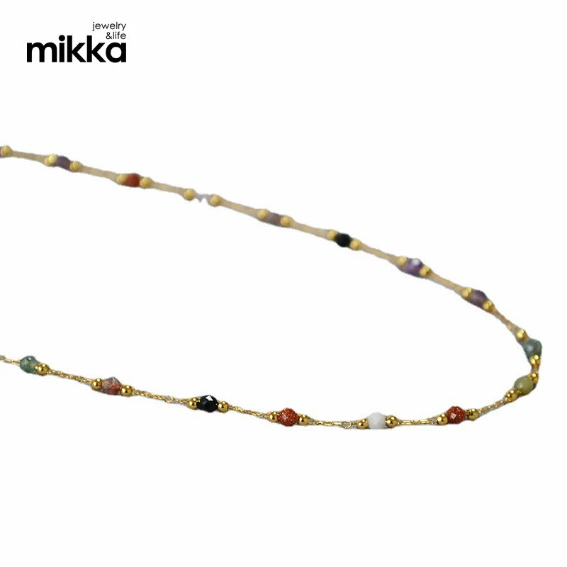 Hot selling New Bohemia Retro colorful nature stone Bead Necklace Shiny Personalized Pearl Necklace for Women