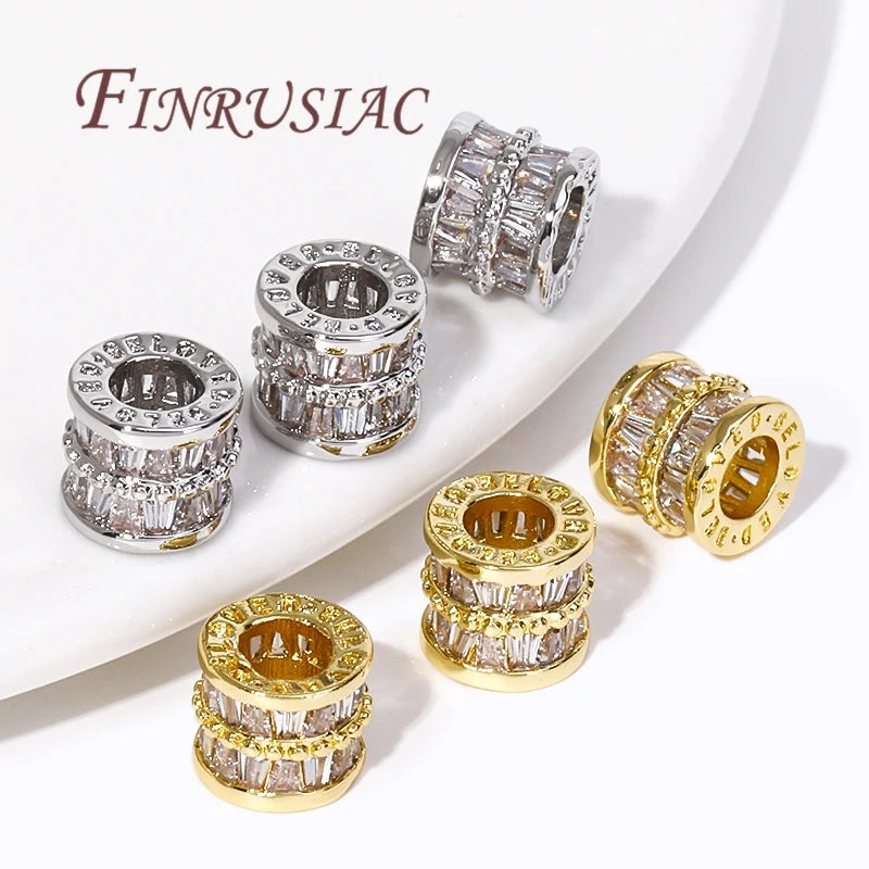 18K Gold Plated Zircon Crystal Spacer Beads Round DIY Jewelry Making Supplies-Separator Beads Accessories for Bracelets