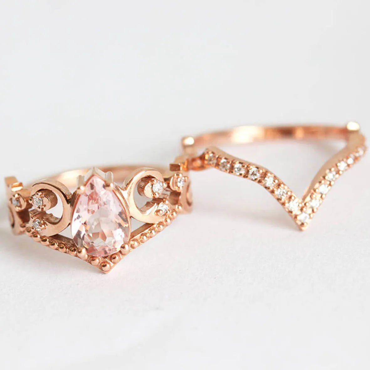 Vintage Grateful Hot S925 Rose Gold Antique Pear Pastel Pink Cz Engagement Rings Promise Anniversary Gift for Christmas