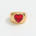 Antique Retro Gold Ruby Garnet Big Chunky Heart Rings for Women Stainless Steel Jewelry Fashion Gold Jewelry
