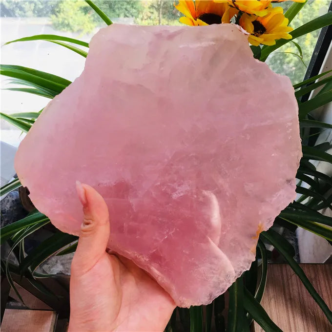 Rough Crystal Slab Mineral Natural Pink Rose Crystal Quartz Slice for Sale