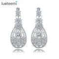 LUOTEEMI Luxury Woman Fashion Jewelry Flower Wedding Zirconia Dangling Bohemian Exaggerated Big Earrings