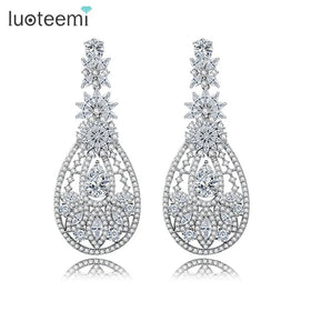 LUOTEEMI Luxury Woman Fashion Jewelry Flower Wedding Zirconia Dangling Bohemian Exaggerated Big Earrings