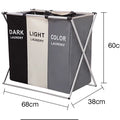 X-Shape Foldable Large Home Laundry Hamper Sorter Oxford Printed Collapsible Three Grid Organizer for Dirty Laundry Basket