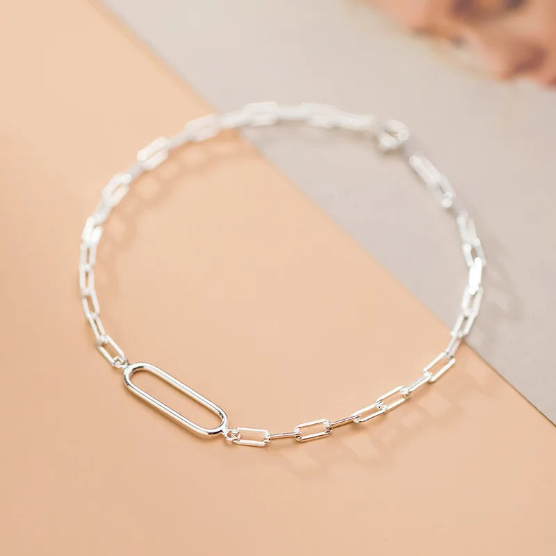 Fine Bracelets Women Luxury Paper Clip Link Chain 925 Sterling Silver Bracelet
