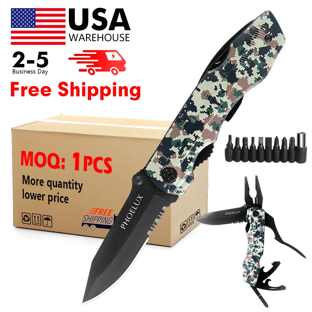 Good Quality Custom Outdoor New Camping Folding Black Mutiltool Pliers Tactical Portable Mutiltifuntion Pocket Knife for Hunting