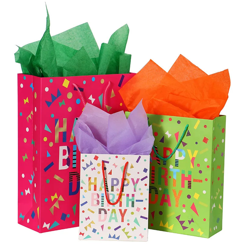Multi Design Happy Birthday in Stock Custom Blue Plaid Packaging Bag Business Documents Event Party Paper Packaging