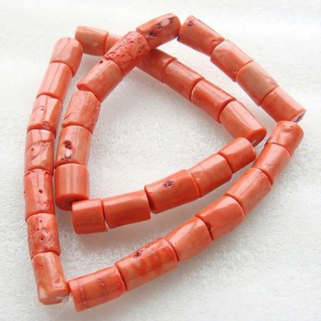 Natural Coral Beads Tube Beads for Jewelry Making Bulk Dyed Orange Grade AB 20-40x12-15mm Hole: 2mm