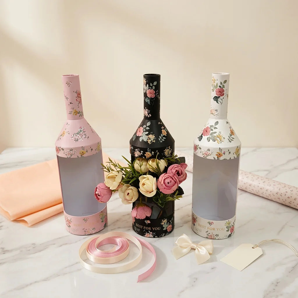 High Quality Creative Bottle Shape Flower Arrangement Box Factory Sale Embossed Printing for Flower Gifts Packaging