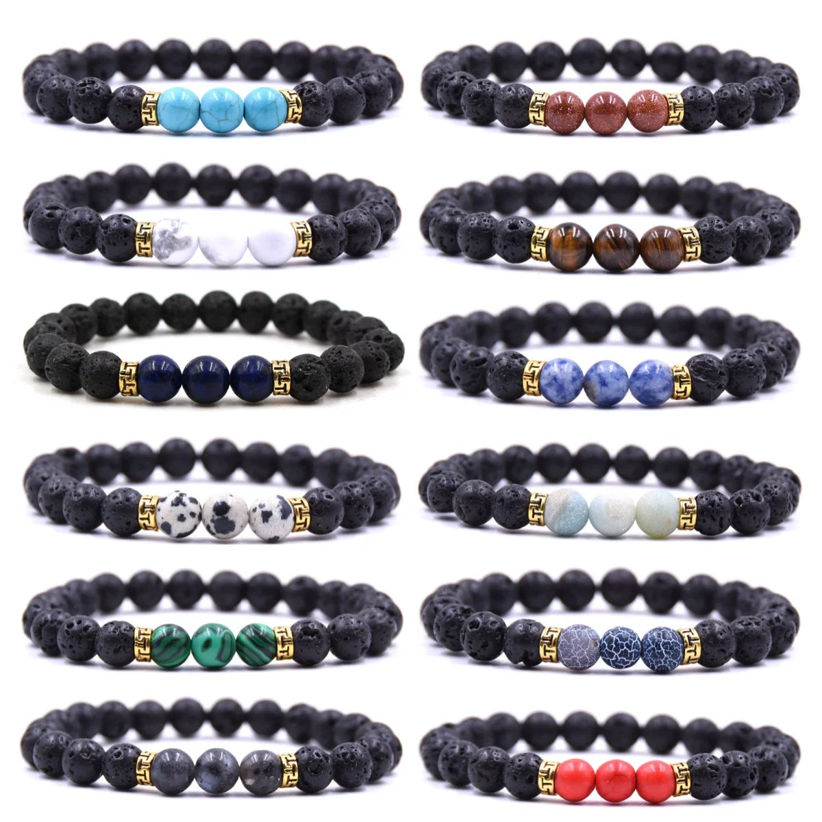Wholesale Custom Fashion Healing Crystal Gemstone Reiki Stone Three Gemstone Bead Bracelets for Men Women