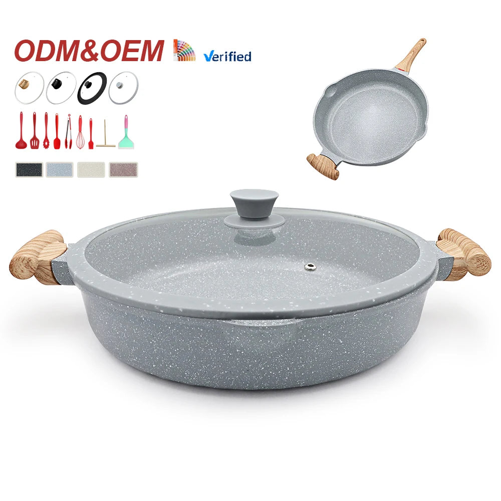 Customizable New Multi-Functional  Fry Pans Cast Aluminum Saute Pan Large Size 32 cm Nonstick Ceramic Frying Pan